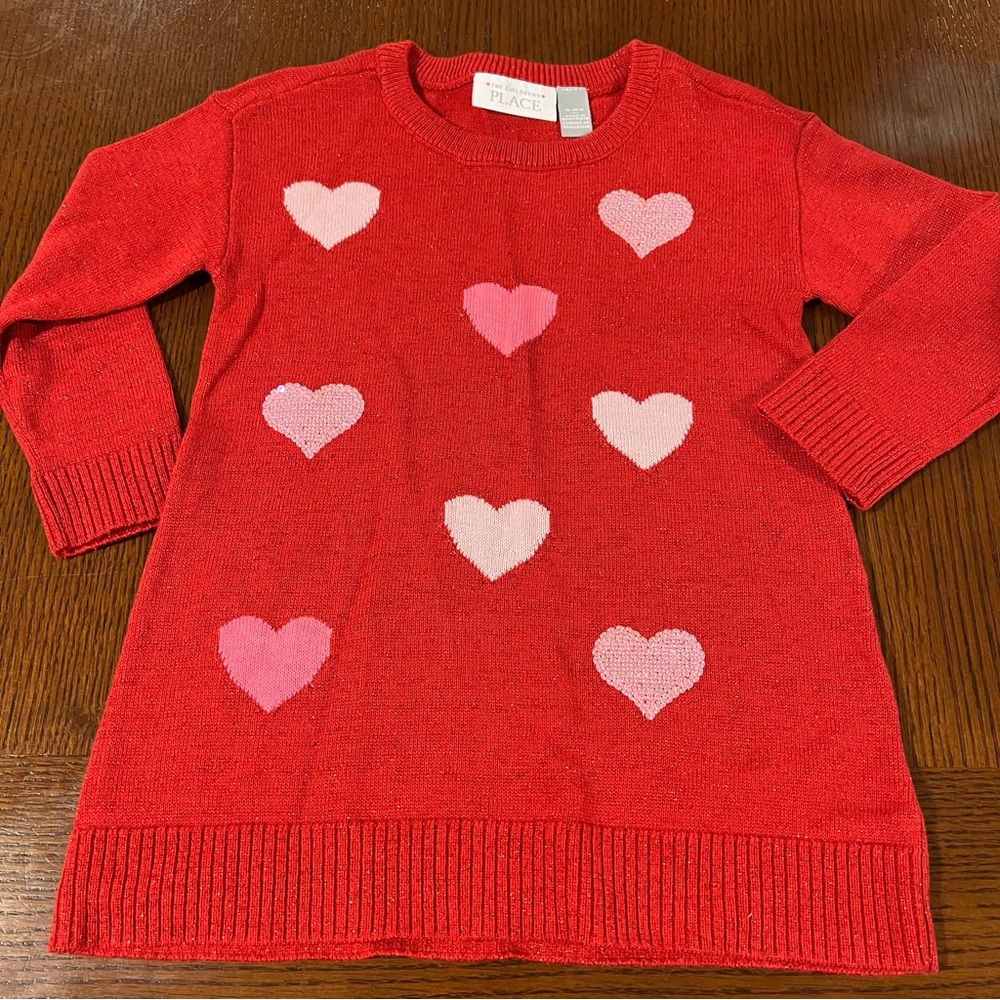 The Children's Place Pink Heart Crew Neck Sweater